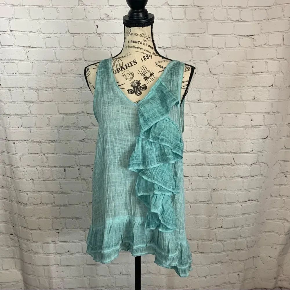 Entro Ruffle Sleeveless Blouse size small dusty jade